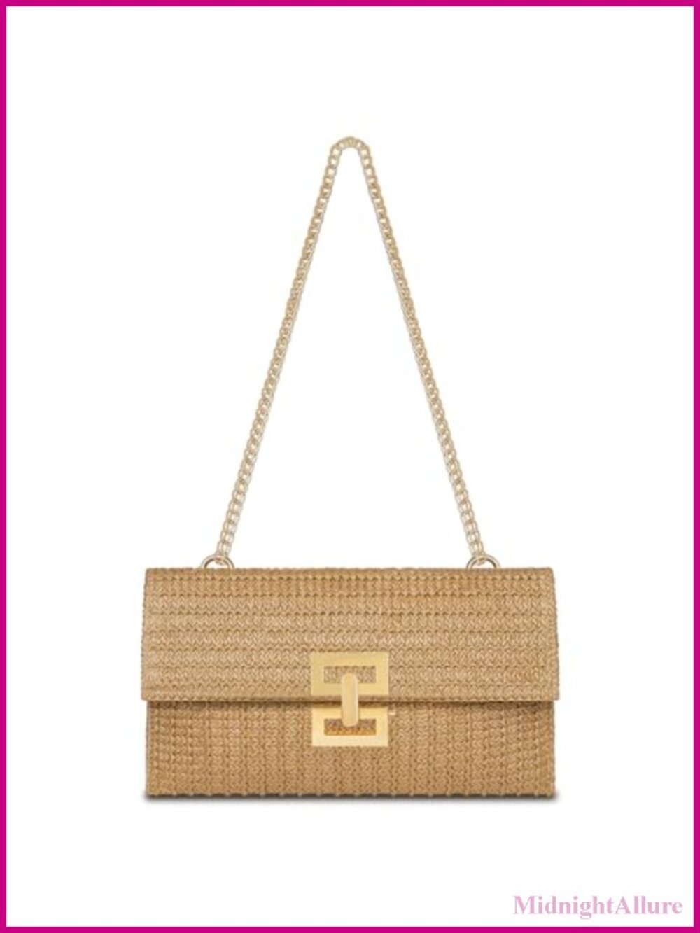 Handwoven Faux Straw Clutch Evening Bag Adjustable Chain Strap Summer Purse